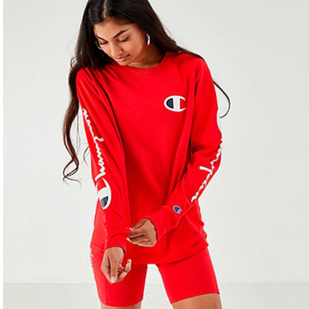 Champion Women's Original Long Sleeve Tee-Direct Flock Script